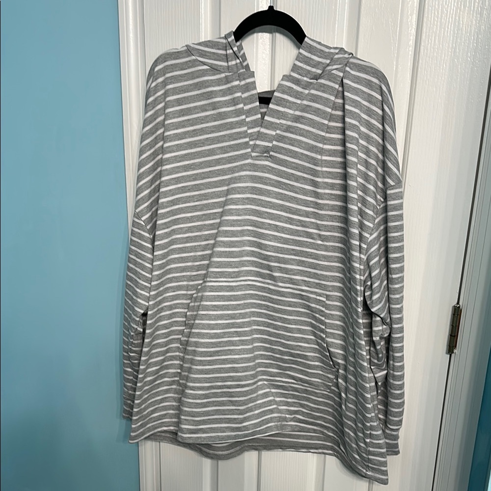 Gray and White Striped Hoodie